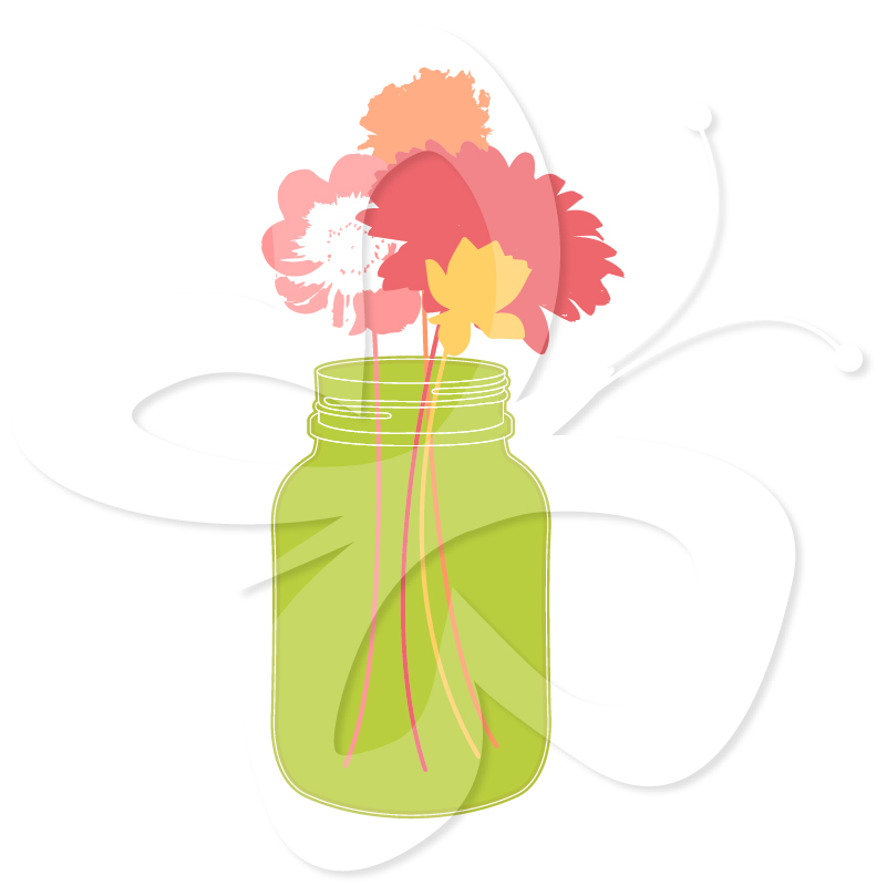 Bright Mason Jars and Flowers - Creative Clipart Collection