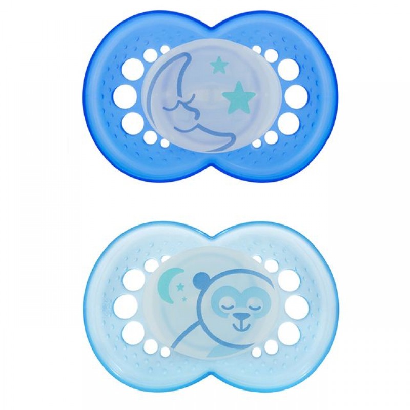 MAM Night Glow-in-the-Dark Silicone Orthodontic Pacifier 2-Pack (6 ...