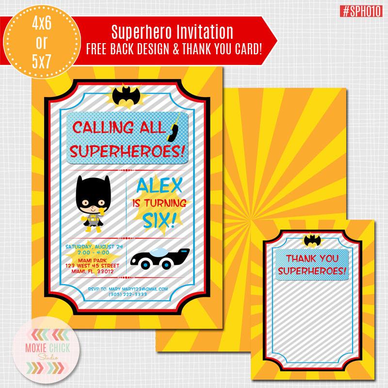 Superhero Printable Party Invitation Set Free by MoxieChickStudio