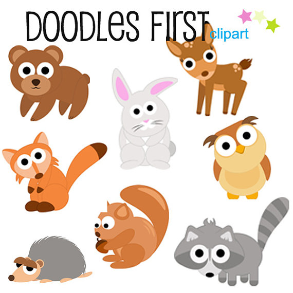 Forest Friends Animals Clipart Digital Clip Art by DoodlesFirst