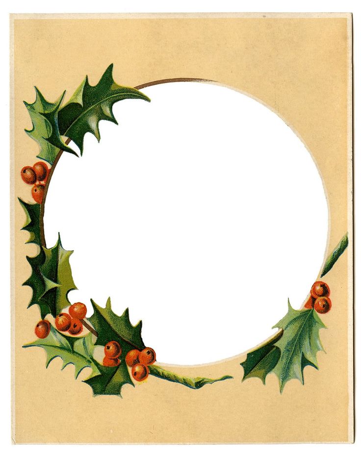 Vintage Christmas Clip Art - Winter Scene + Holly Frame