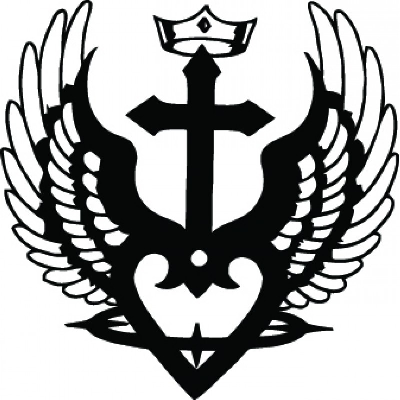 Cross Heart with Wings and Crown Decal