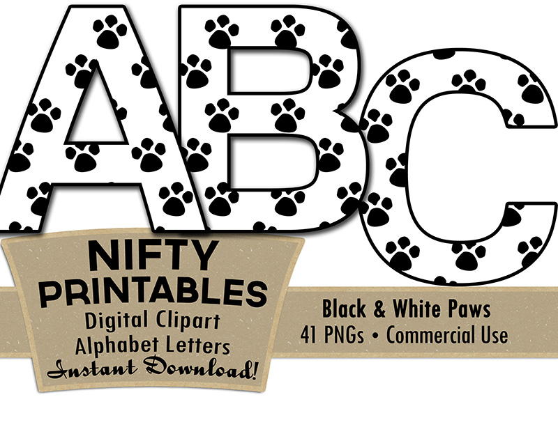 Animal Paws Alphabet - Black & White - Nifty Printables
