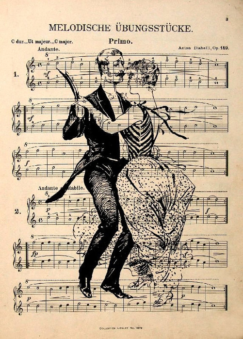 Vintage drawings on musical pages - Beauty will save