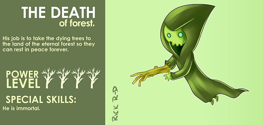 Cartoon Hooded Death who takes Dying Trees into the Heaven Forest ...