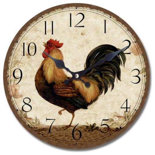 13.5 in. Circular Wooden Wall Clock rooster print - Farmhouse ...