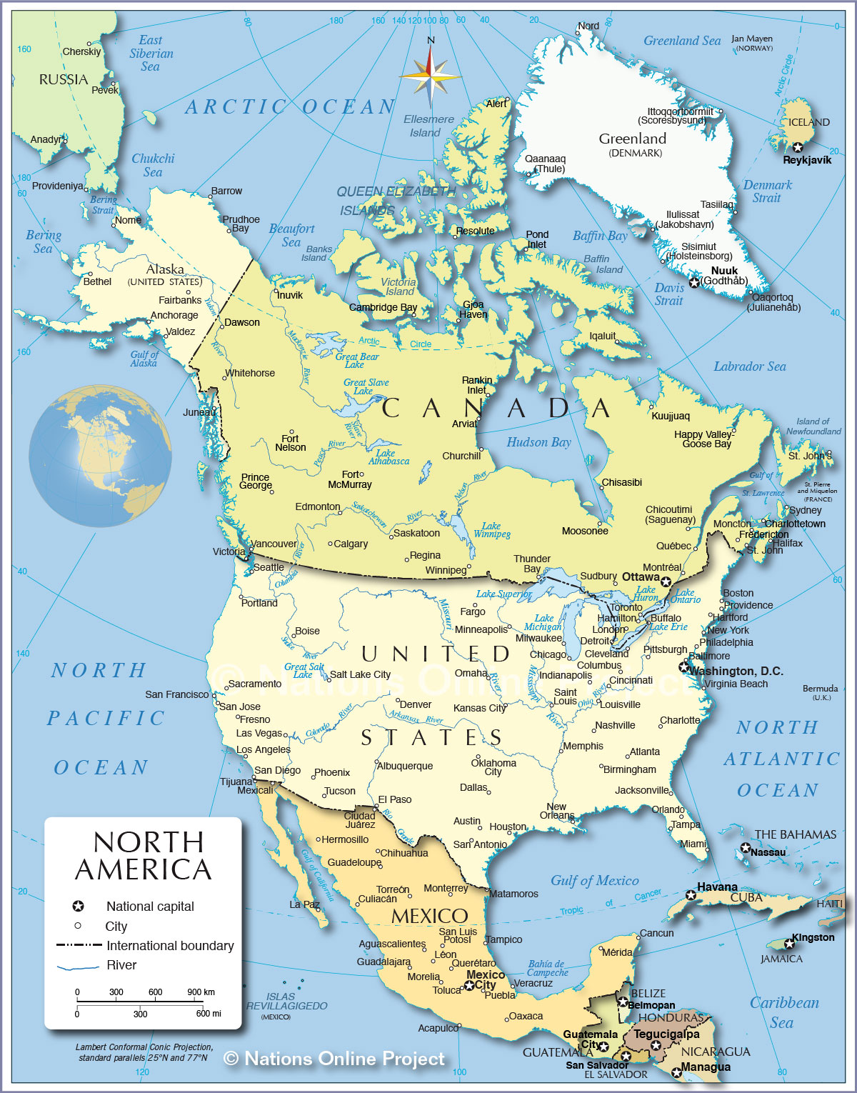 Political Map of North America (1200 px) - Nations Online Project