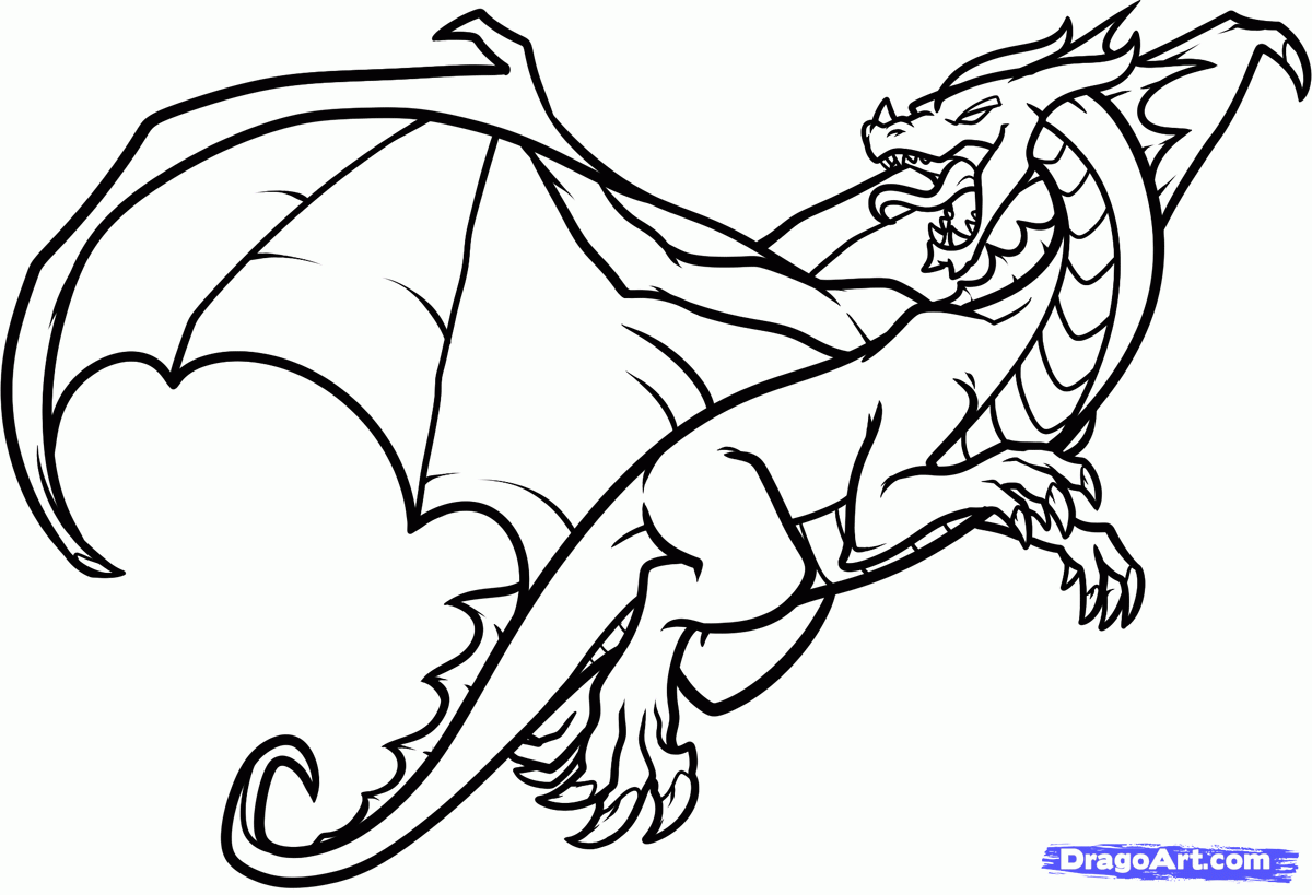 How to Draw a Flying Dragon, Dragon in Flight, Step by Step ...