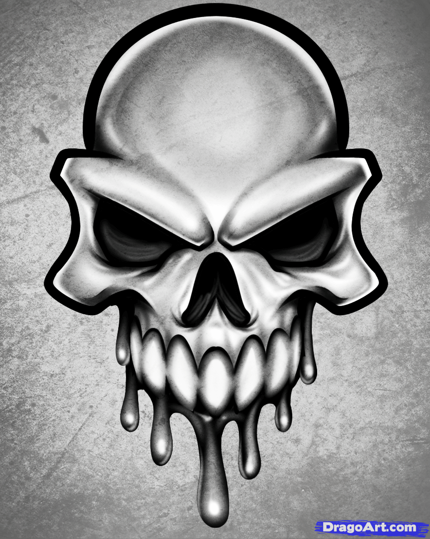 How to Draw a Skull Head, Skull Head Tattoo, Step by Step, Skulls ...