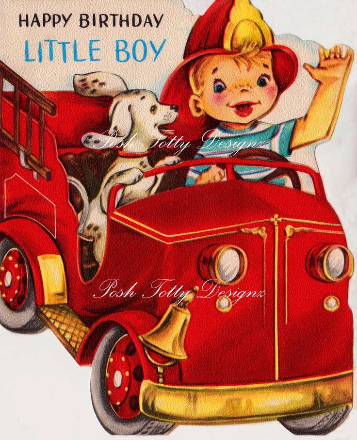 1950s Happy Birthday Little Boy Fire Chief Vintage Greetings Card ...