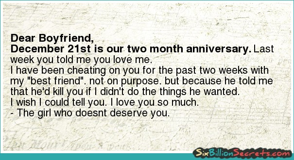 Dear Boyfriend, December 21st is our two month anniversary. - Six ...
