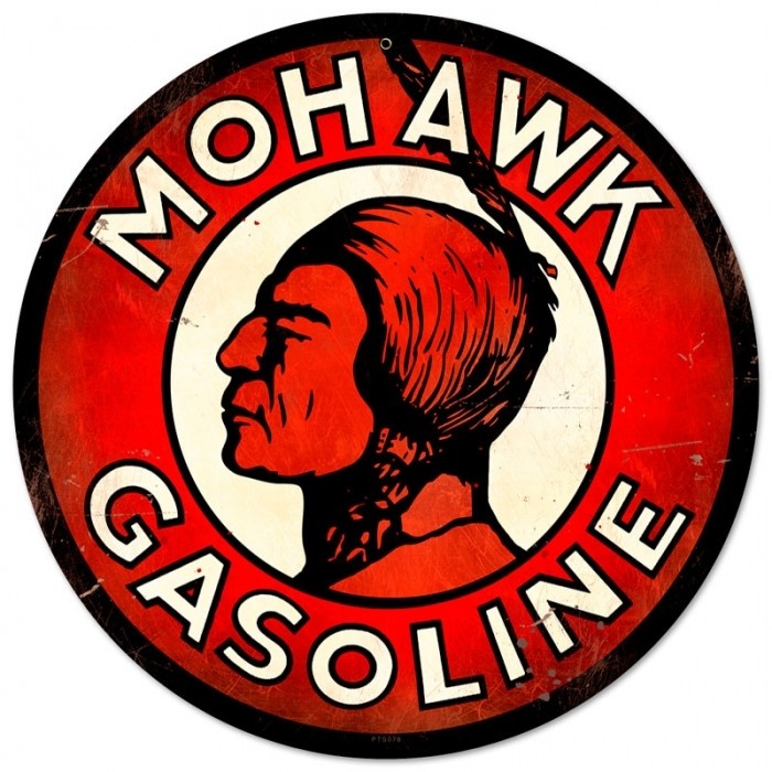 Retro Mohawk Gasoline Round Tin Sign 28 x 28 inches