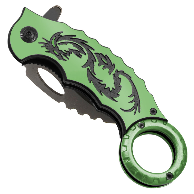 Electric Dragon Karambit Spring Assisted Knife - Green