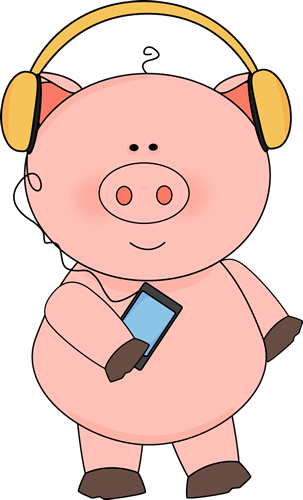 Pig Listening to Music Clip Art - Pig Listening to Music Image