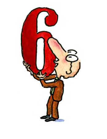 Stock Illustration - A man holding up the number six