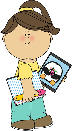 Girl with School Supplies and Tablet Clip Art - Girl with School ...