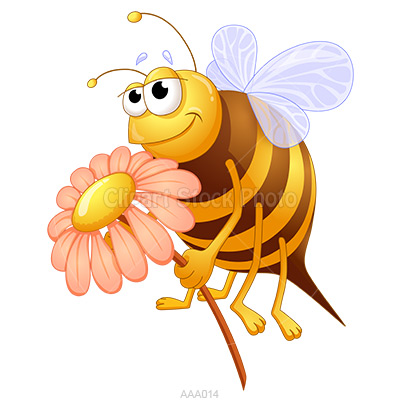 Honey Bee Clip Art + Flower Royalty Free Cartoon Insect Stock Image