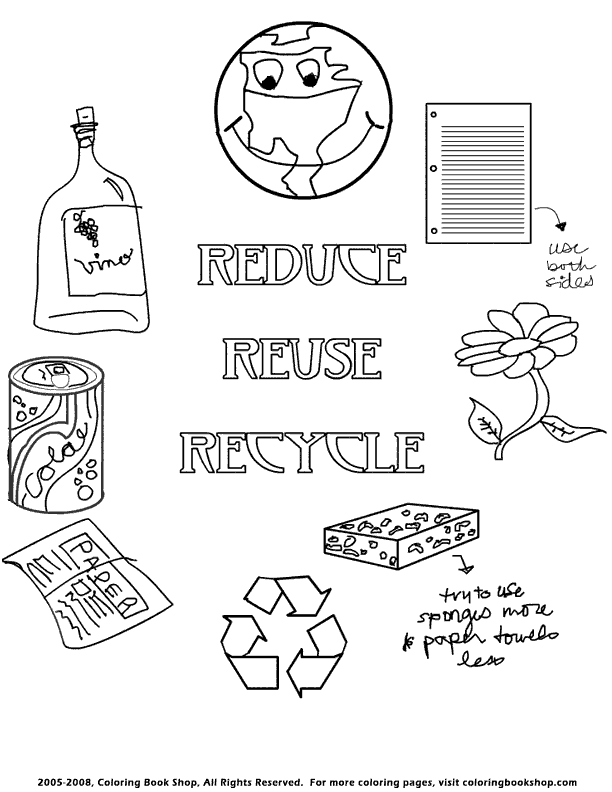 Recycle Earth Day Coloring Pages For Kids, Copyright 2005 2010