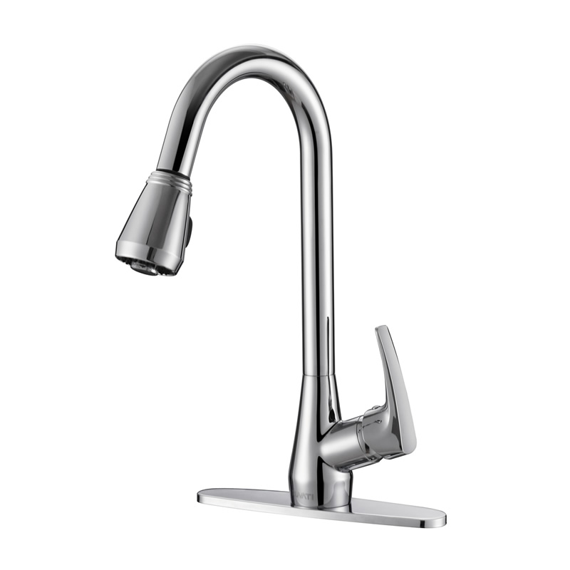 Ruvati RVF1226B1CH Pullout Spray Kitchen Faucet with Deck Plate ...