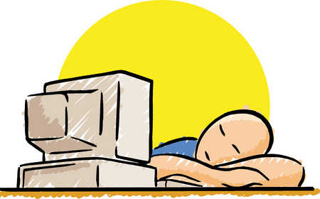 Stock Illustration - Person Sleeping In Front Of Computer
