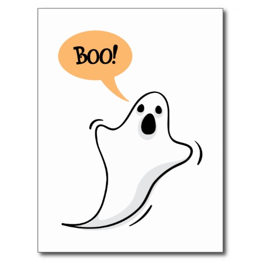 Cartoon ghost saying Boo! postcard | Zazzle