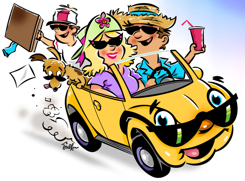 cartoon family in car | Wicked Good Travel Tips