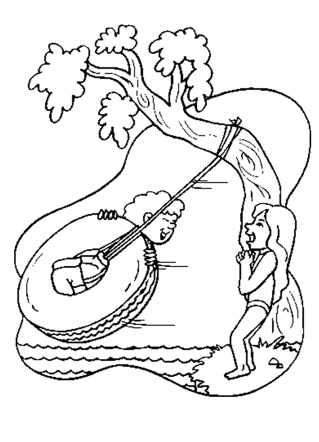 cartoon boy on tire swing Colouring Pages (page 2)
