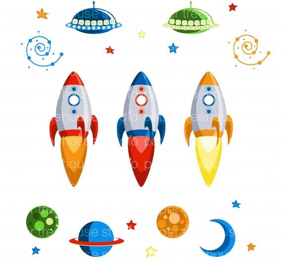 Clip Art Set - Rocket Ships, Outer Space, Moon, Stars, Planets and UF…