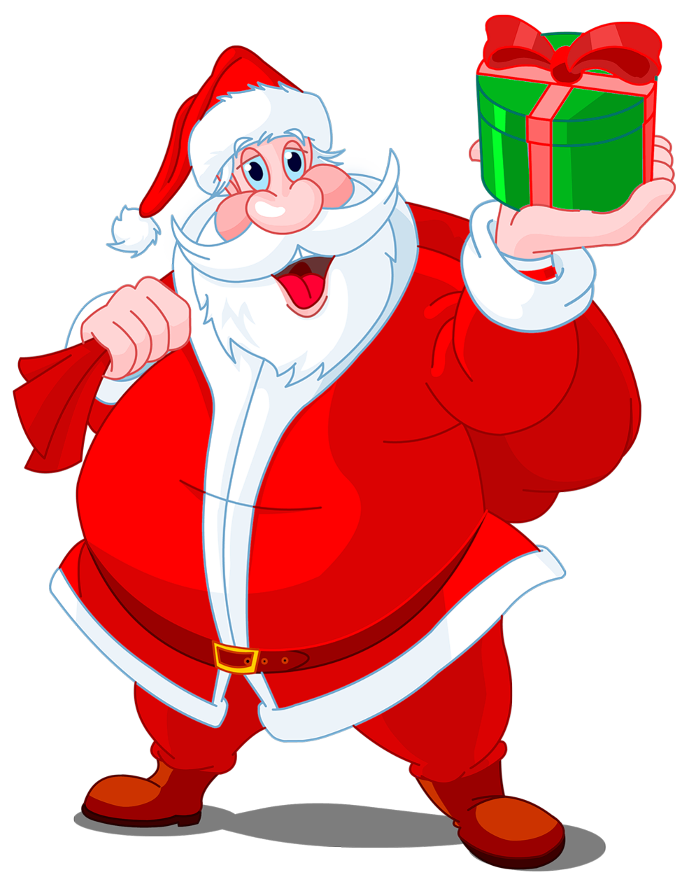 Transparent Santa Claus with Green Gift PNG Clipart