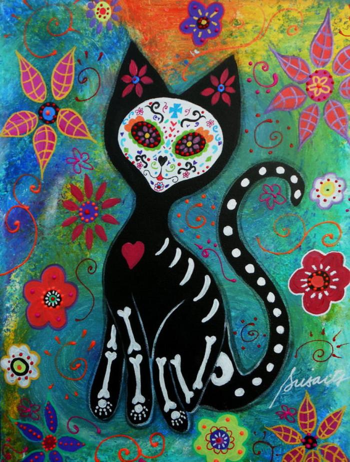 Folk Art Painting Mexican Talavera El Gato Cat. — Catmoji