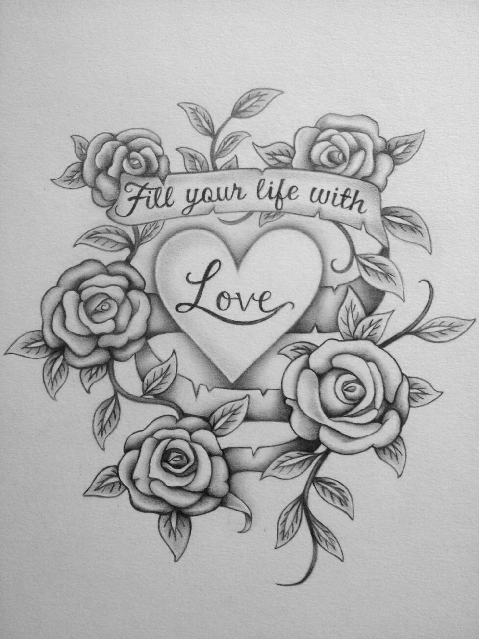 Pencil Sketches Of Hearts And Roses Cliparts.co