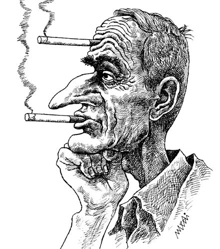thinking and smoking By Medi Belortaja | Philosophy Cartoon | TOONPOOL