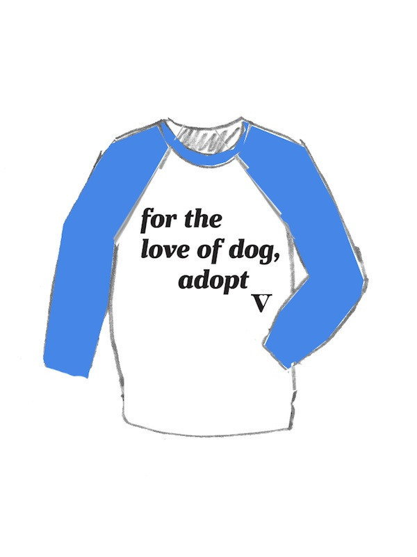 For the Love of Dog Adopt Baseball Tee in White w/Blue - VauteCouture