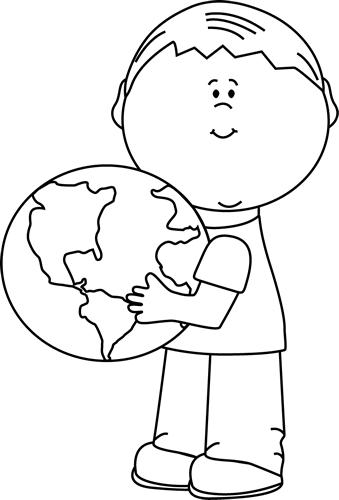 Black and White Boy Hugging Earth Clip Art - Black and White Boy ...