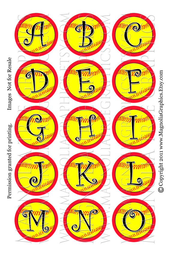 Bottle Cap Images Yellow Softball Alphabet and by MagnoliaGraphics