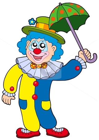 Funny clown holding umbrella stock vector