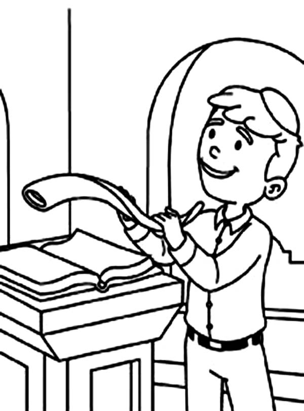 Kid Playing with Shofar in Rosh Hashanah Coloring Page - Download ...