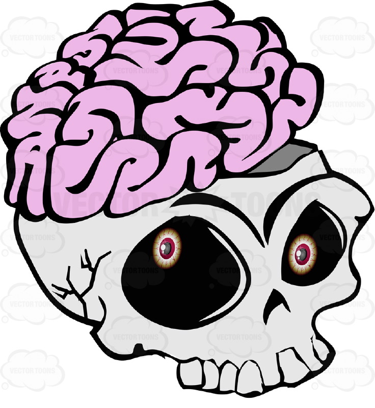 Cartoon Skull Open Showing Exposed Brain Overflowing Missing Lower ...
