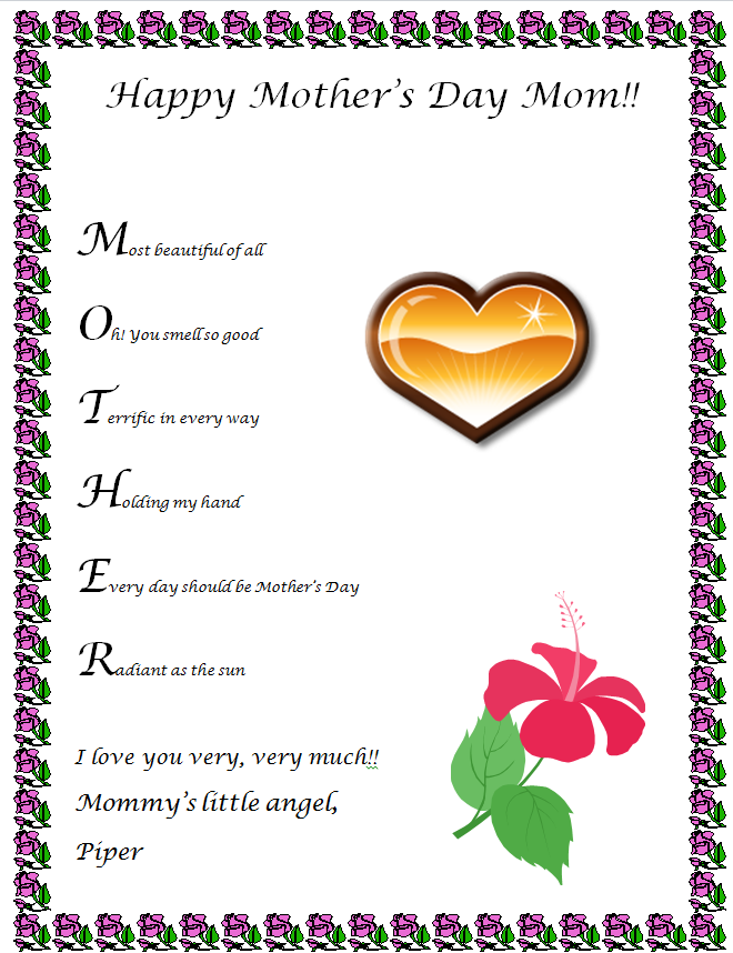 Mother's Day Acrostic Activity | K-5 Computer Lab