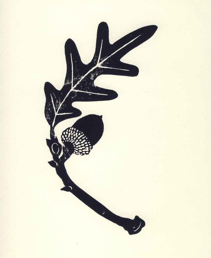 Black and White Acorn & Oak Leaf | Art inspirations | Pinterest