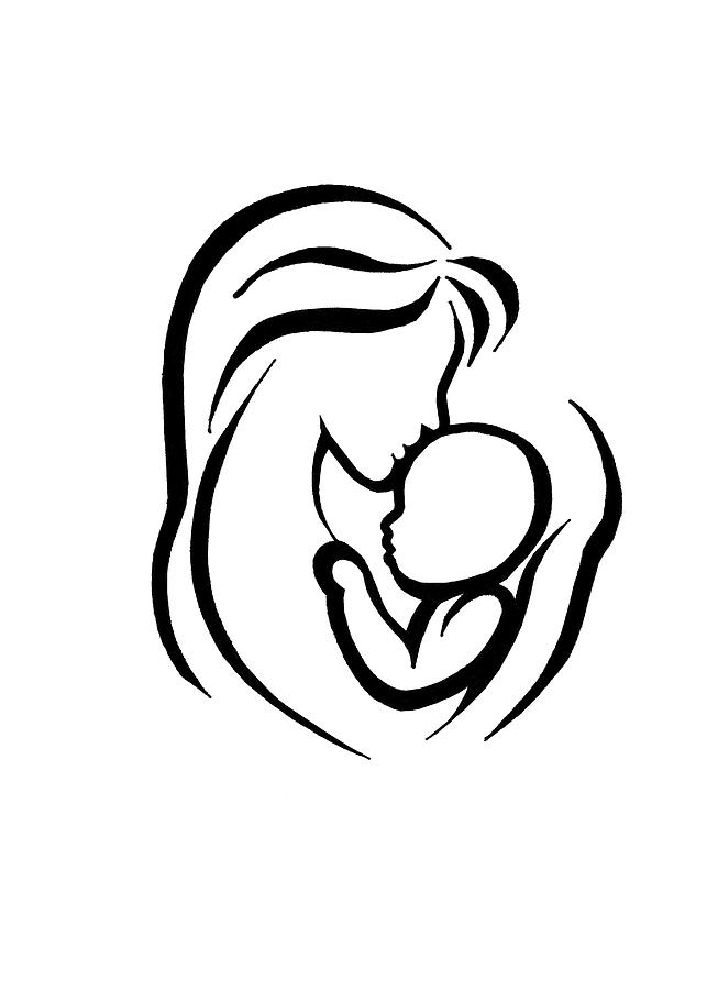 Unique Mother Hugging Baby Drawing Sketch with simple drawing