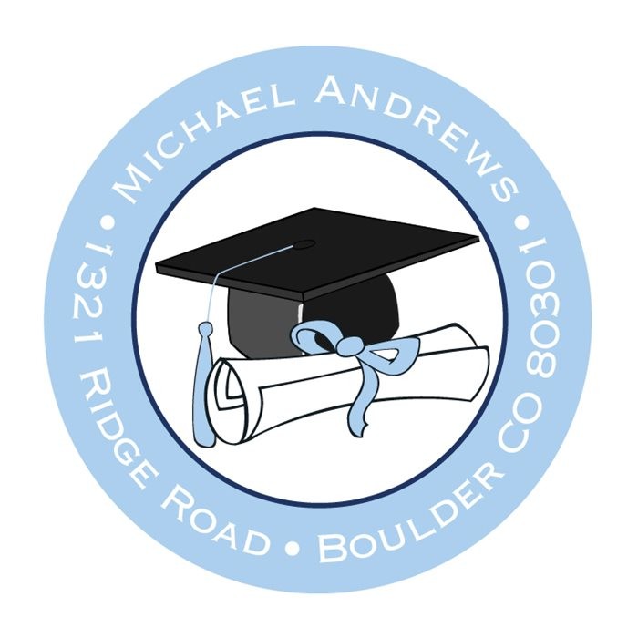 Light Blue Cap and Diploma Round Sticker