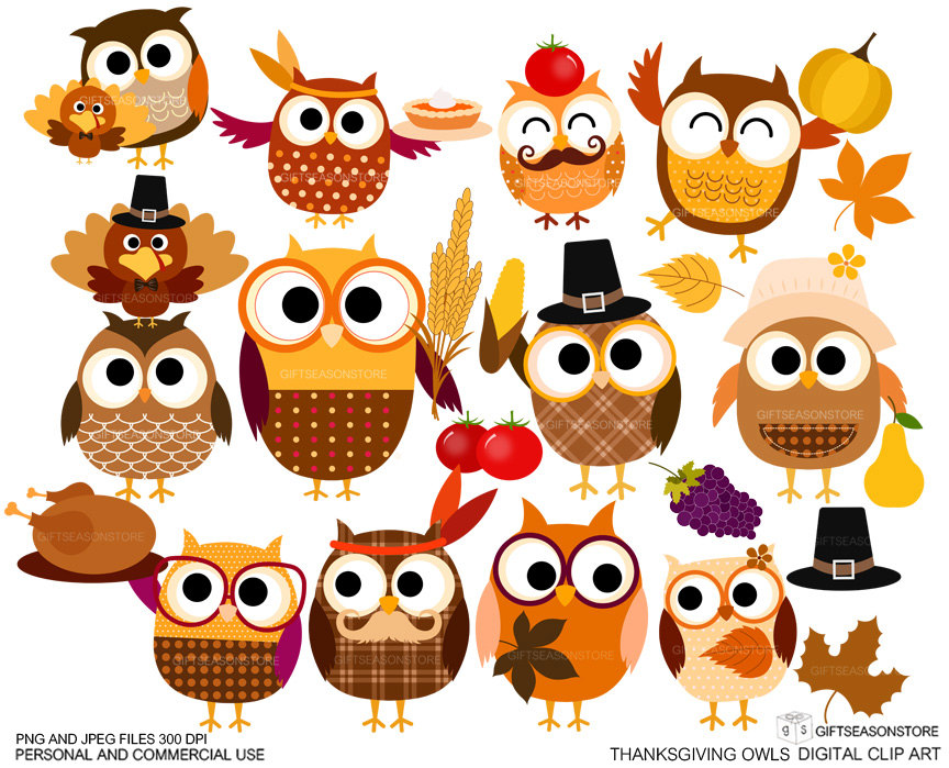Thanksgiving owls Digital clip art for Personal by Giftseasonstore