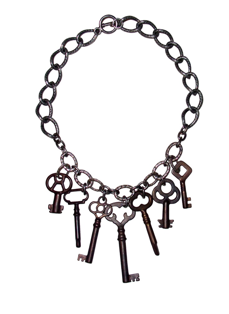 Vtg Old Victorian Fancy Skeleton Key Necklace Steampunk Goth Choker O…