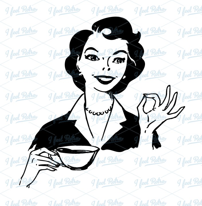 Retro Clipart: Woman drinking coffee - Authentic, Vintage ...
