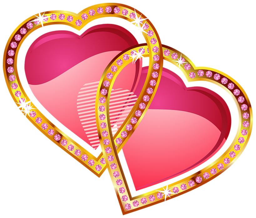 Hearts with Gold and Diamonds Clipart