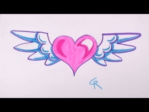 How to Draw Heart with Wings for Kids - CC - YouTube