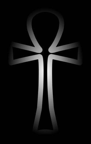 White ankh cross on a black background [image 316x500 pixels]