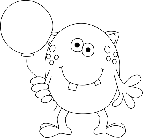 Black and White Monster Holding a Balloon Clip Art - Black and ...