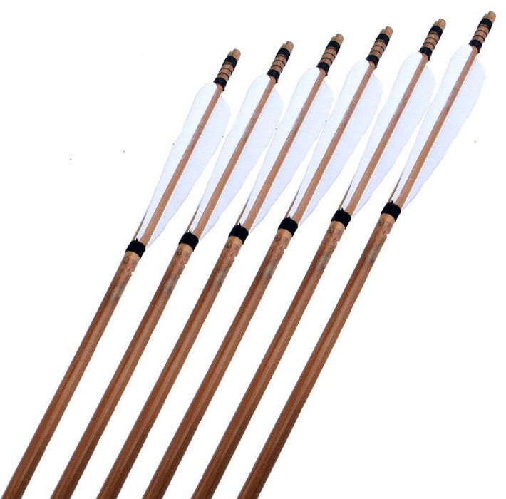 12pcs Shooting Arrow Handmade Bamboo Arrows White Turkey Feathers ...